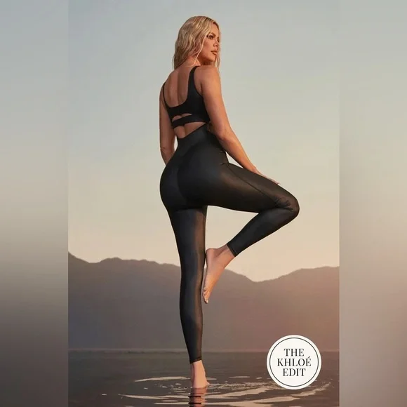 Khloe Kardashian X Fabletics Motion365+ Shine Jumpsuit Black Size XS NWT